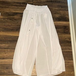 White open pant leg cover up pants